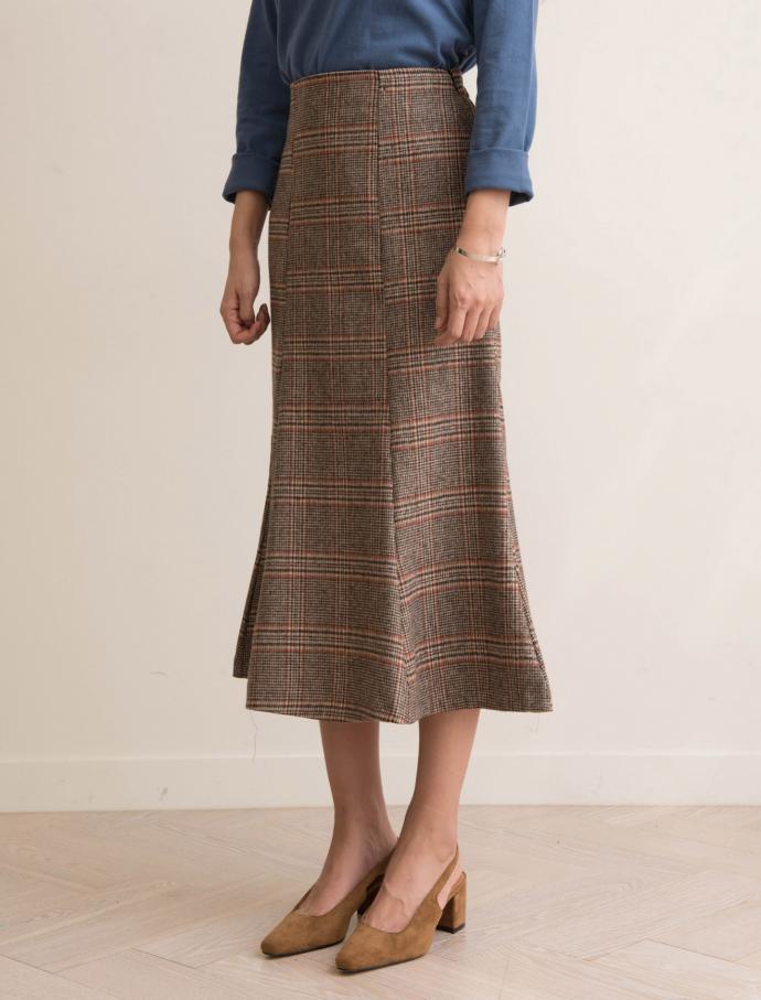 Autumn Winter Chess Long A Line Wool Wool Skirt Ch