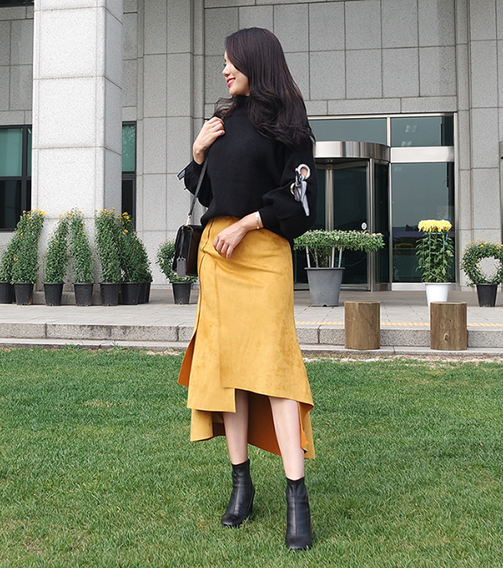 Suede incision Unlined Long skirt Samurai sniping 