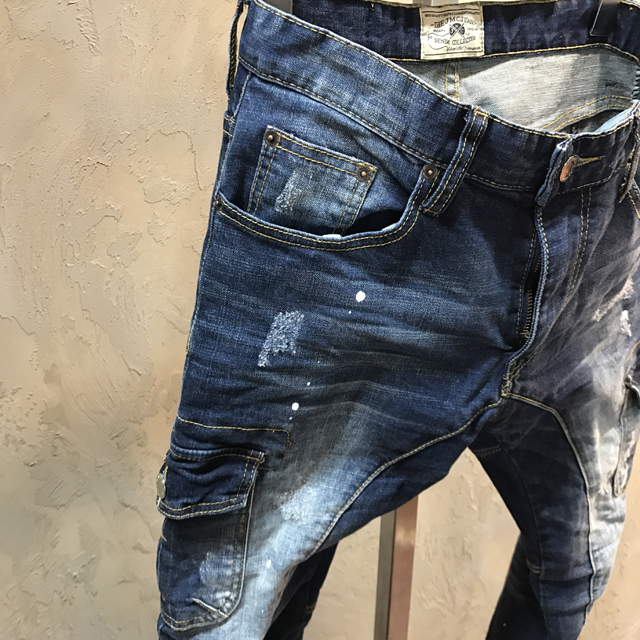 Korea Jeans Pants Cargo Damage Painting Men's J