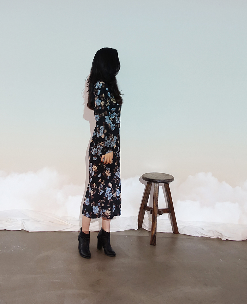 New Women Dress Autumn Flower Pattern Waist Bendin