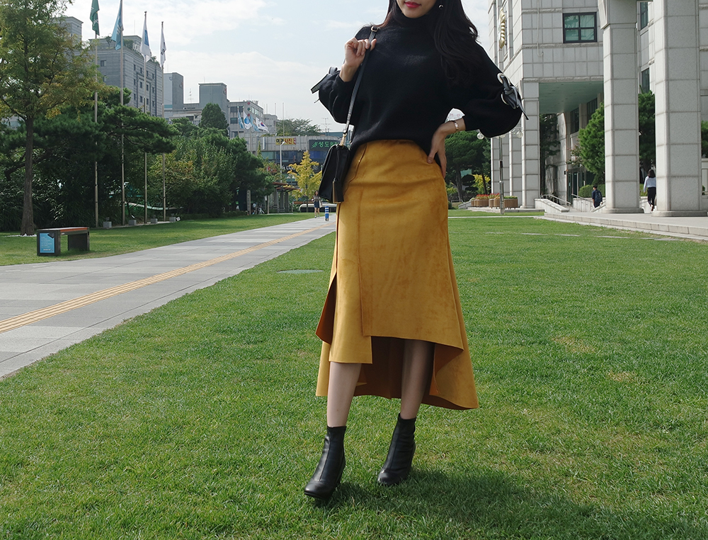 Suede incision Unlined Long skirt Samurai sniping 