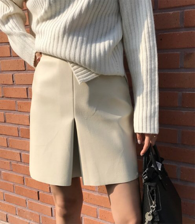 A line slit leather mini skirt 3color Casual desig
