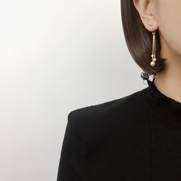 Gold Stick Pearl Drop Earrings Titanium Fashionabl