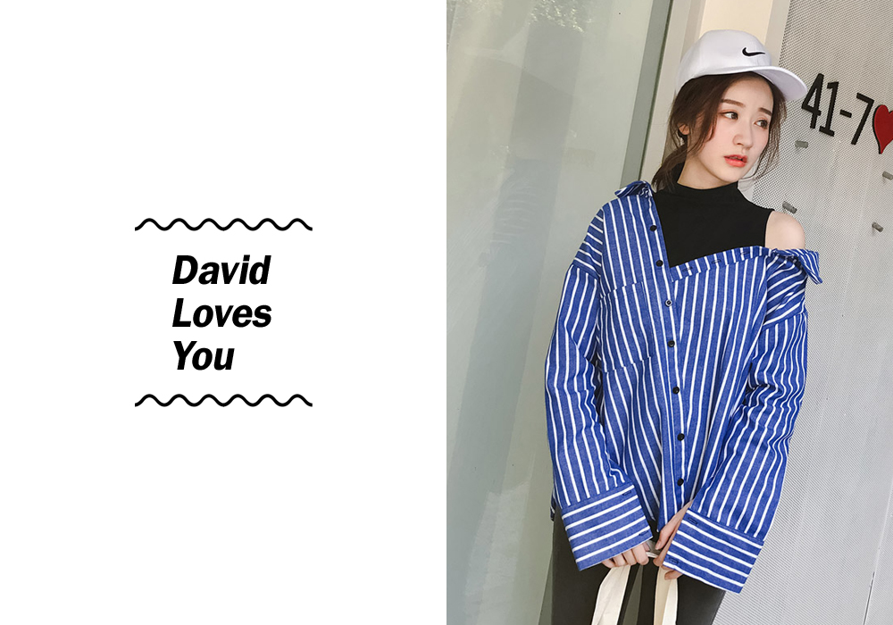 Lovely Off-Shoulder Layered Striped Shirt Women Wo