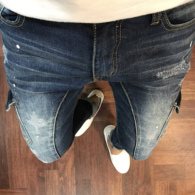 Korea Jeans Pants Cargo Damage Painting Men's J