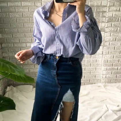 Denim Skirt Uneven Long Dance Sexy Look Girl Crush