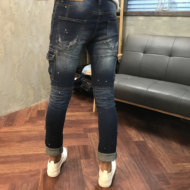 Korea Jeans Pants Cargo Damage Painting Men's J