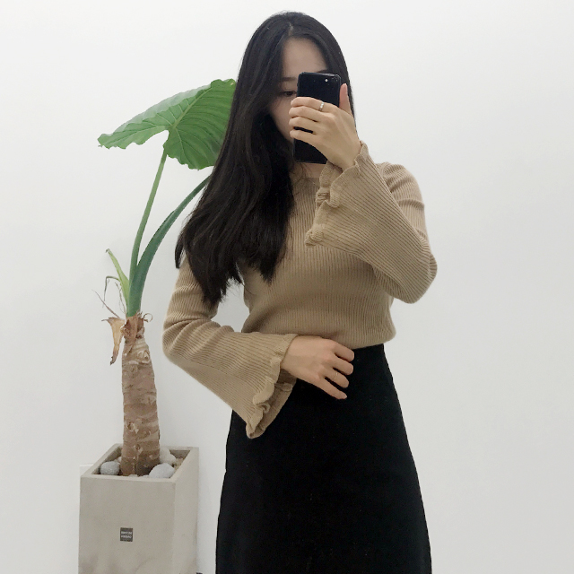 Bending suede long skirt Black velvet trim High wa