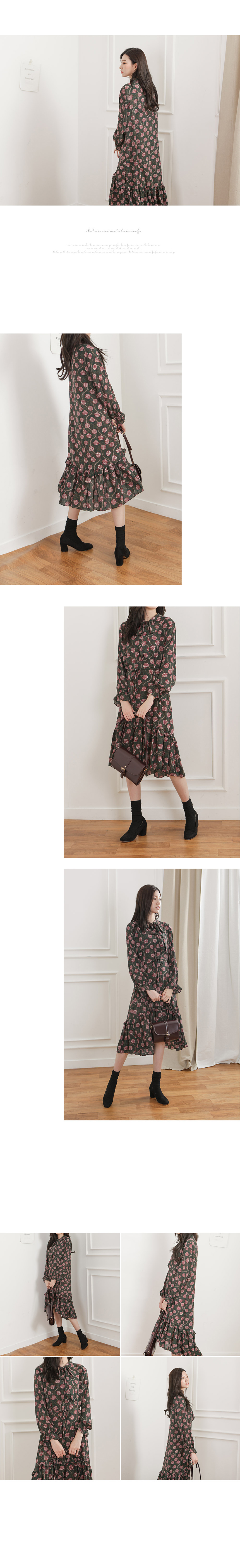 Chiffon Frill Flower One Piece Female Autumn 30s