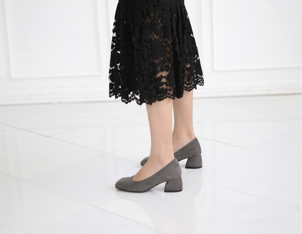 Suede Square Mid Hill Pumps Small Foot Shoes 215 2