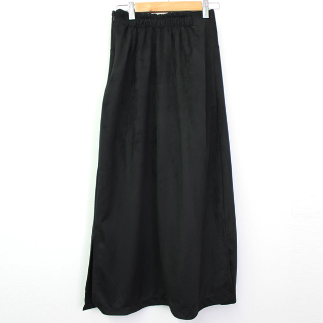Bending suede long skirt Black velvet trim High wa