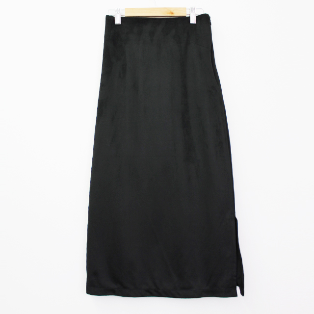 Bending suede long skirt Black velvet trim High wa