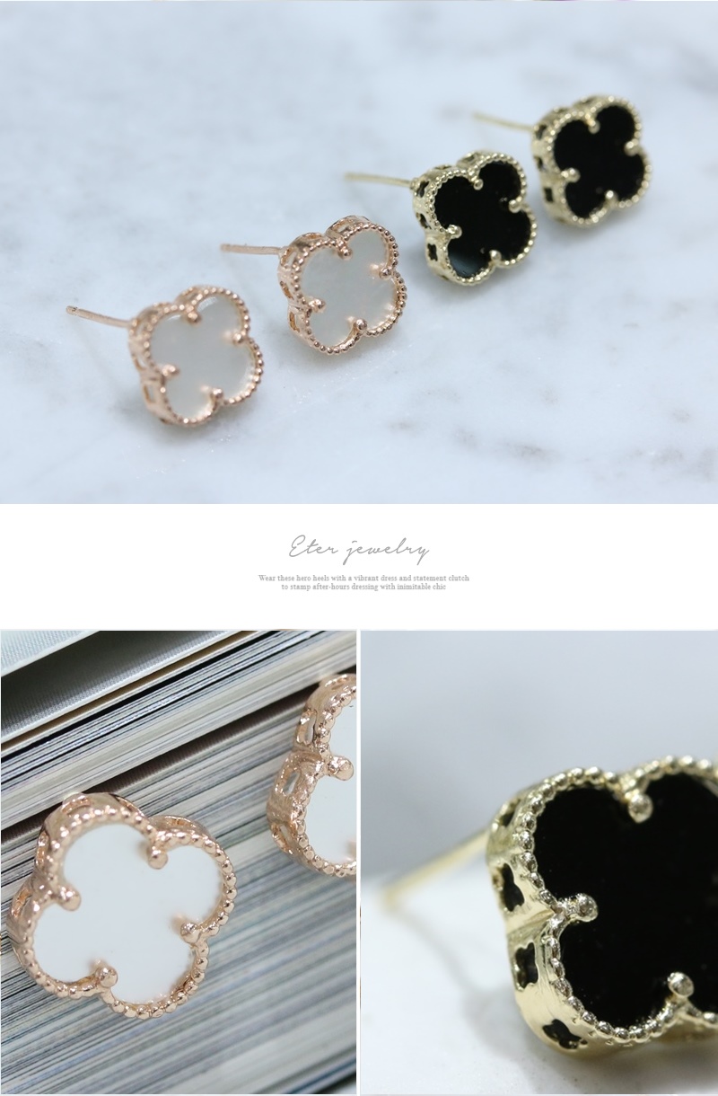 Clover 14K Earrings Onyx Mother-of-pearl 14k Luxur