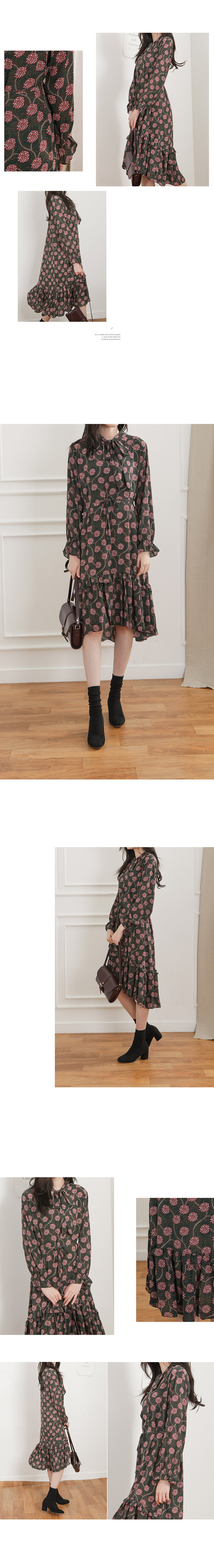 Chiffon Frill Flower One Piece Female Autumn 30s