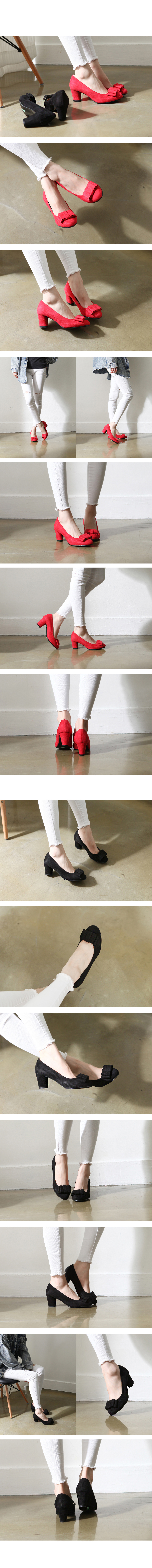Suede Ribbon Pumps Middle Heel 5.8cm Women Shoes W