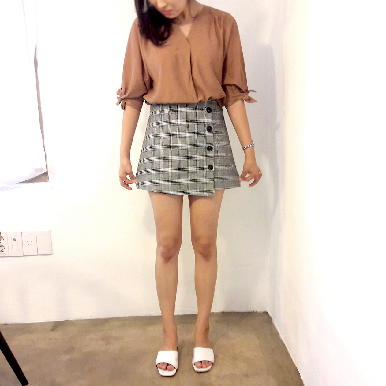 Check mini skirt pattern button Cody Unknown