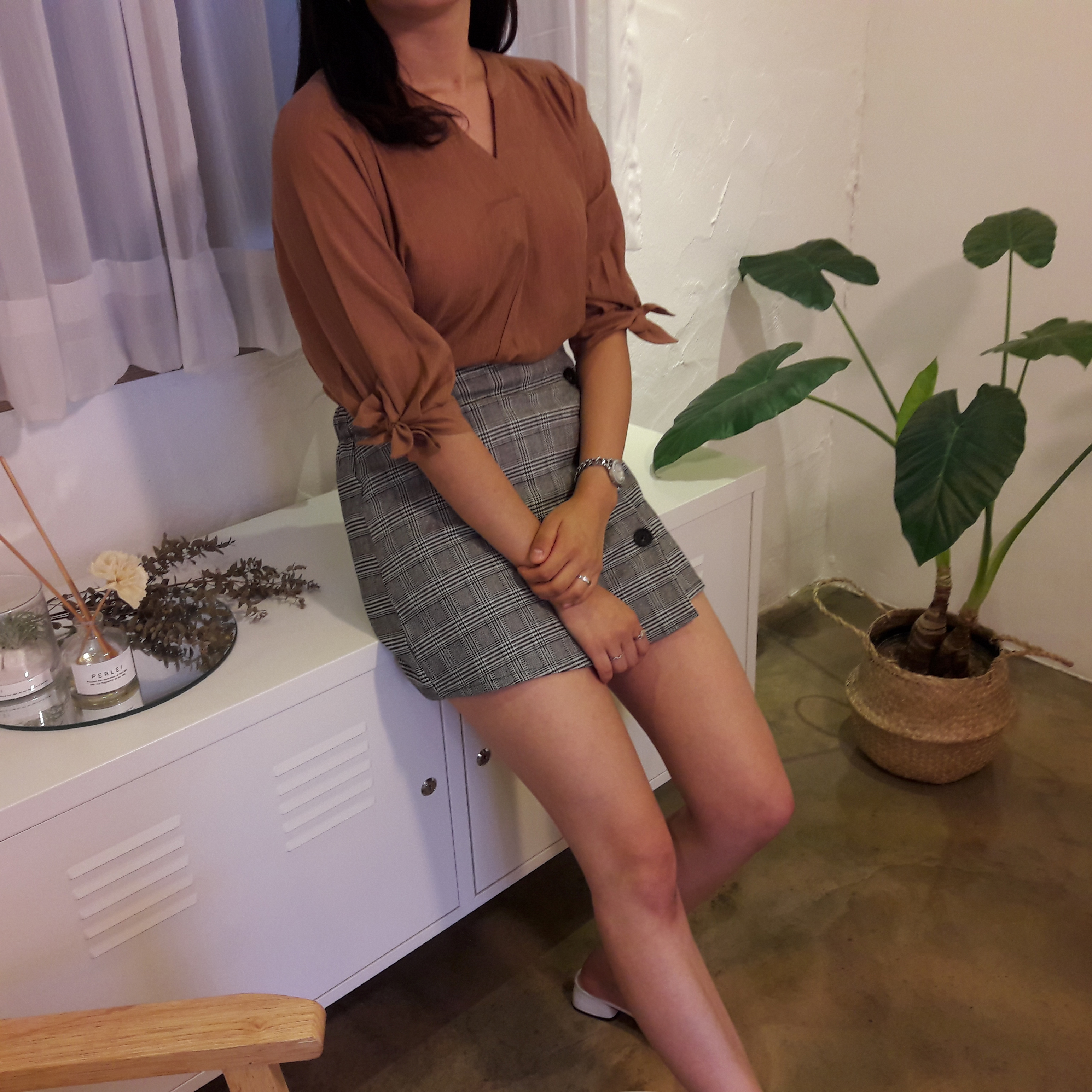 Check mini skirt pattern button Cody Unknown