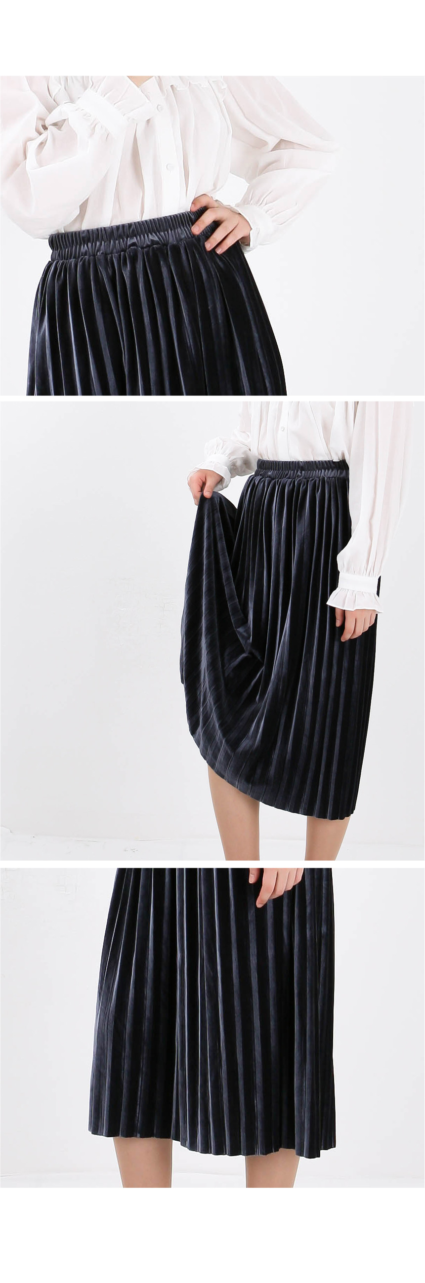 Velvet Pleat Skirt Big Size Coco Seven Wrinkle Lon