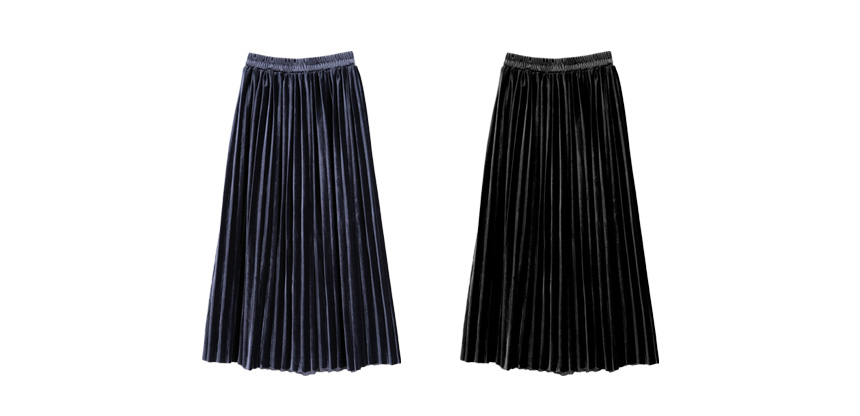 Velvet Pleat Skirt Big Size Coco Seven Wrinkle Lon