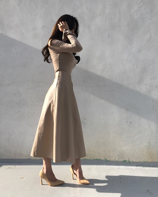 Autumn Leathers Leather Flare Long Skirt 2color Wo