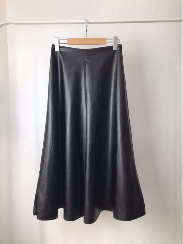 Autumn Leathers Leather Flare Long Skirt 2color Wo