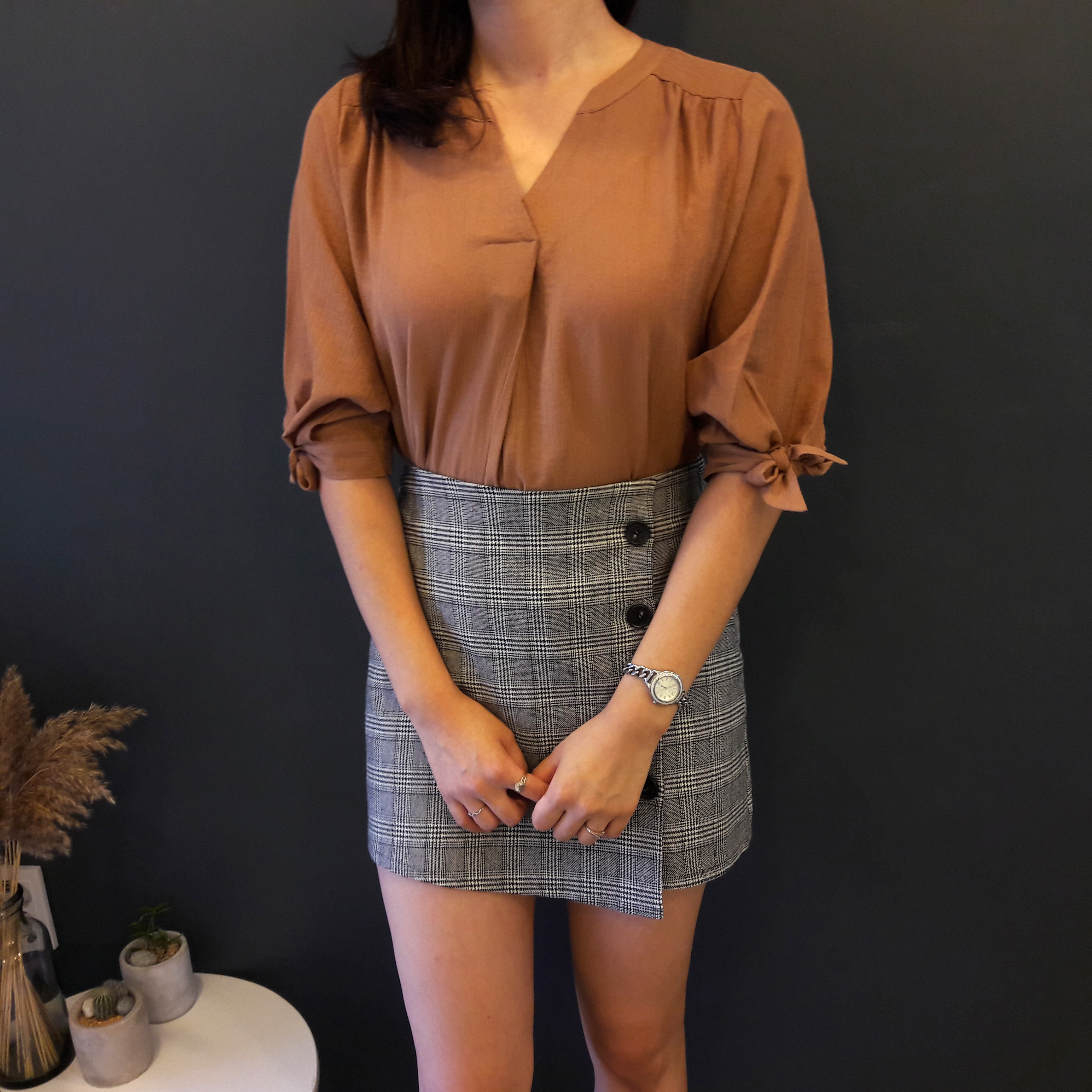 Check mini skirt pattern button Cody Unknown