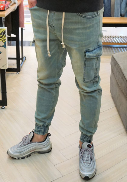 Korea Jeans Pants Green Cargo Cargo Slim Exhaust B
