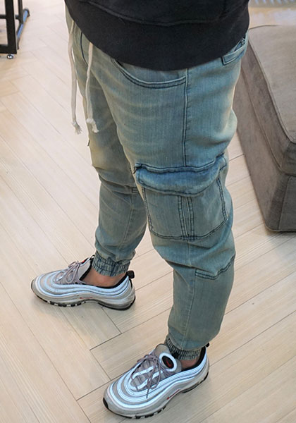 Korea Jeans Pants Green Cargo Cargo Slim Exhaust B