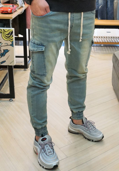 Korea Jeans Pants Green Cargo Cargo Slim Exhaust B