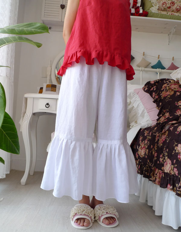 Seamless Shorts Linen Underpants - White Frills Pl