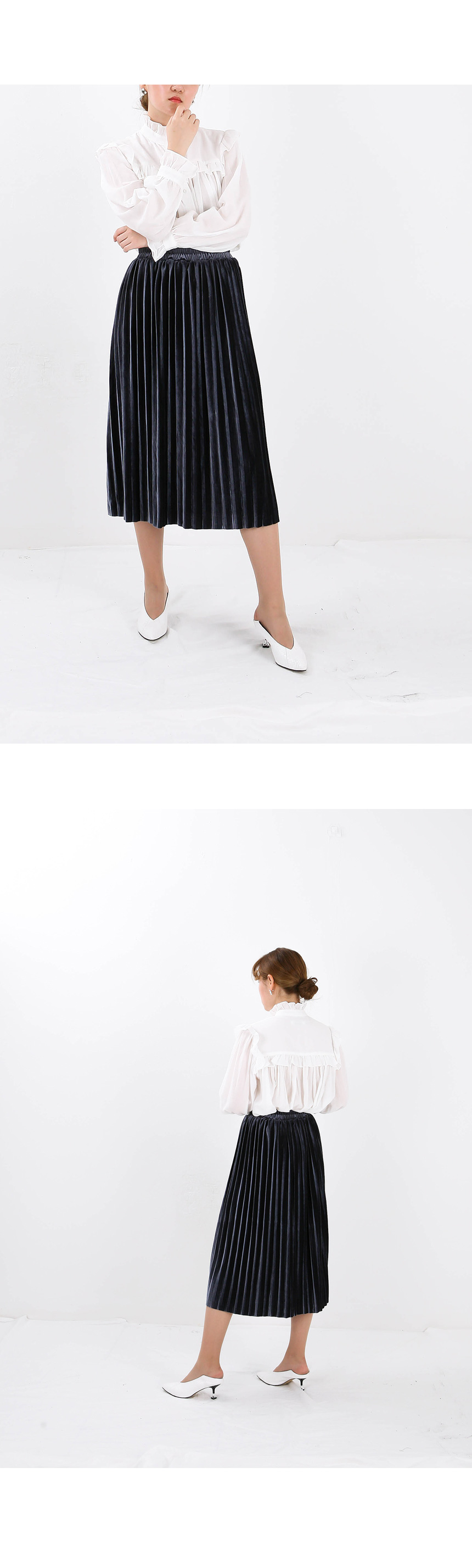 Velvet Pleat Skirt Big Size Coco Seven Wrinkle Lon