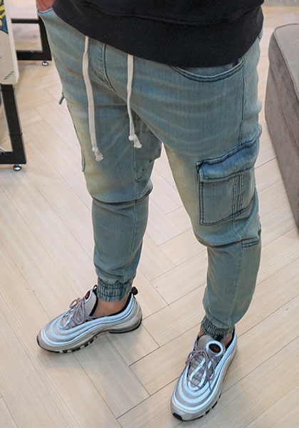 Korea Jeans Pants Green Cargo Cargo Slim Exhaust B