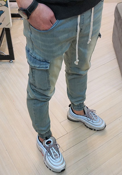 Korea Jeans Pants Green Cargo Cargo Slim Exhaust B