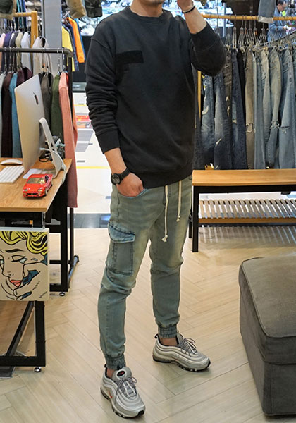 Korea Jeans Pants Green Cargo Cargo Slim Exhaust B