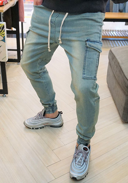 Korea Jeans Pants Green Cargo Cargo Slim Exhaust B