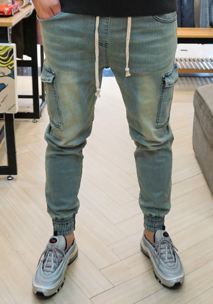 Korea Jeans Pants Green Cargo Cargo Slim Exhaust B