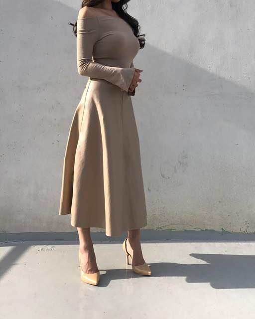 Autumn Leathers Leather Flare Long Skirt 2color Wo