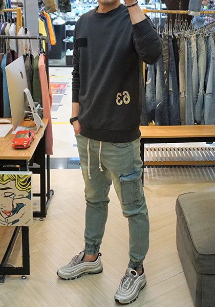 Korea Jeans Pants Green Cargo Cargo Slim Exhaust B