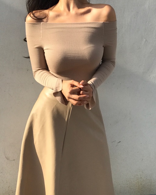 Autumn Leathers Leather Flare Long Skirt 2color Wo