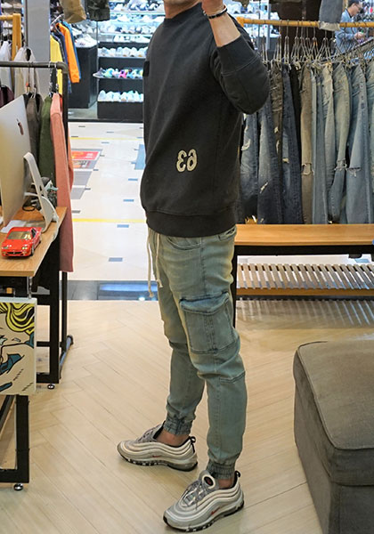 Korea Jeans Pants Green Cargo Cargo Slim Exhaust B