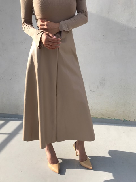 Autumn Leathers Leather Flare Long Skirt 2color Wo