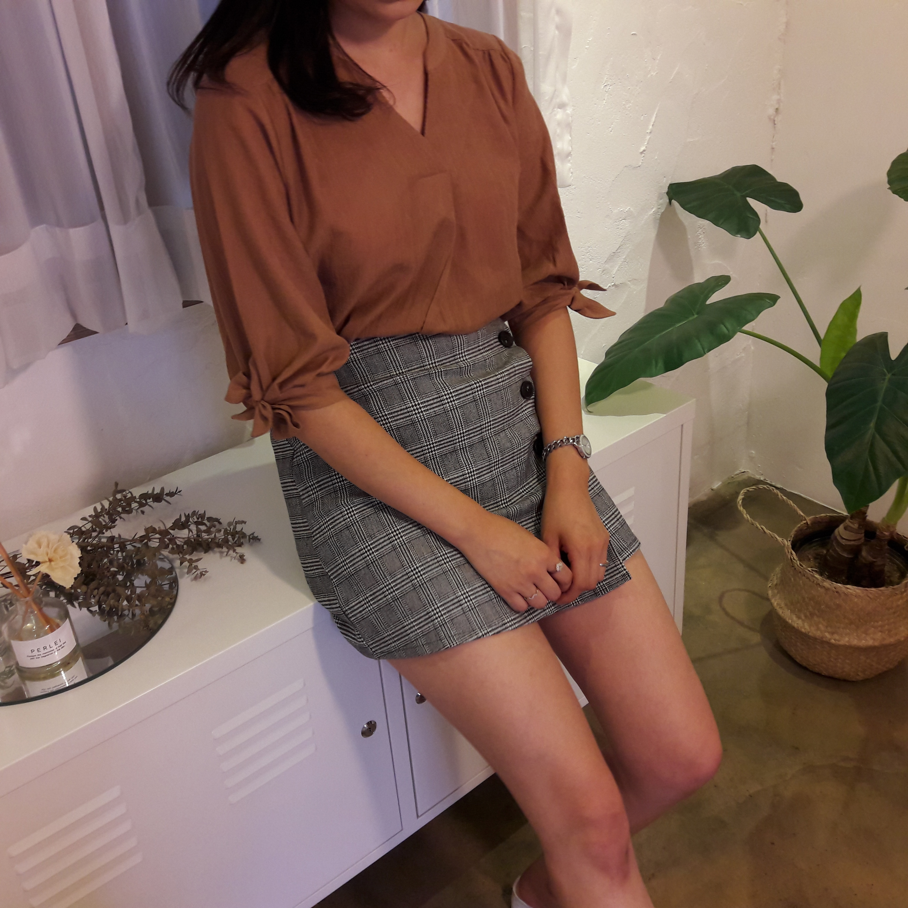 Check mini skirt pattern button Cody Unknown