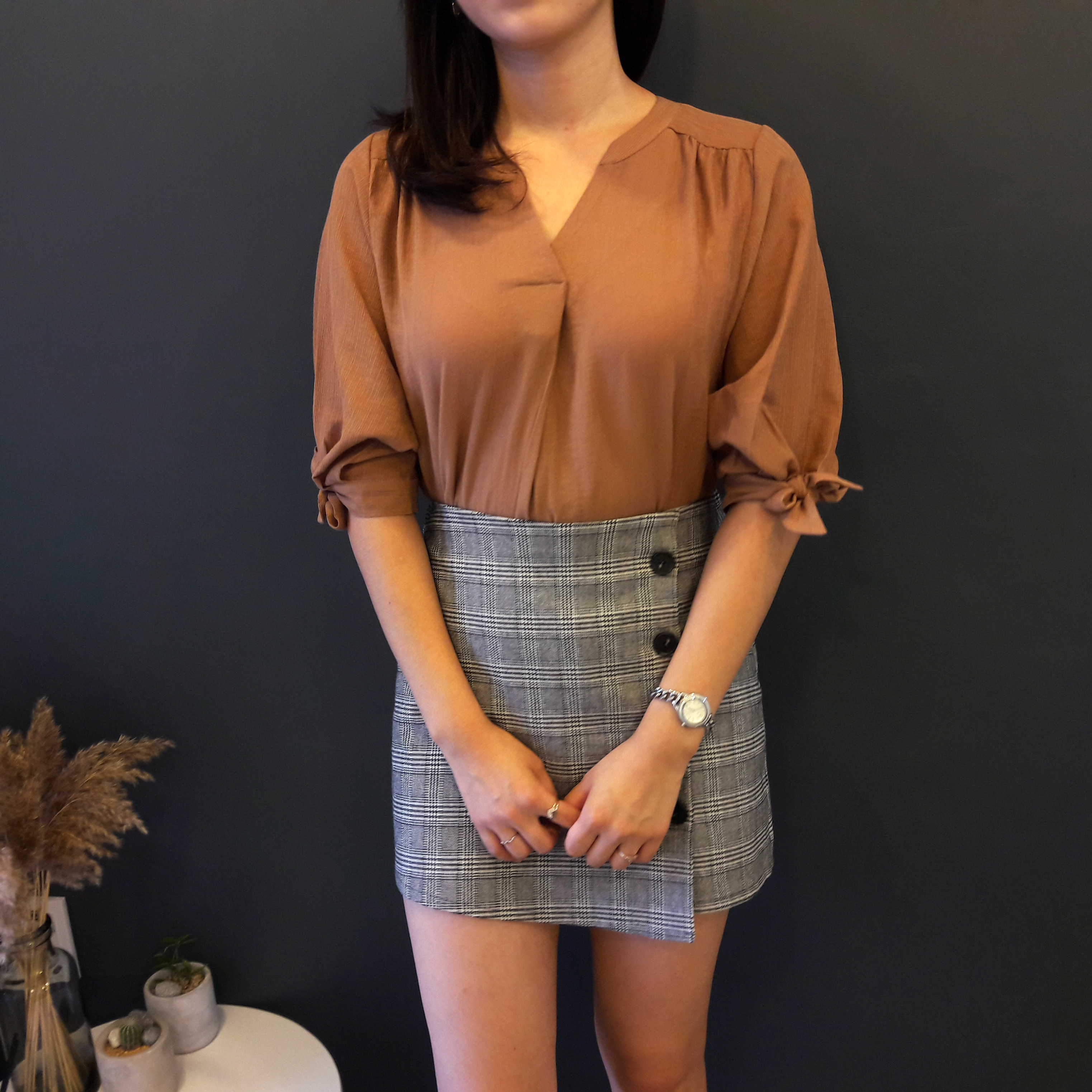 Check mini skirt pattern button Cody Unknown