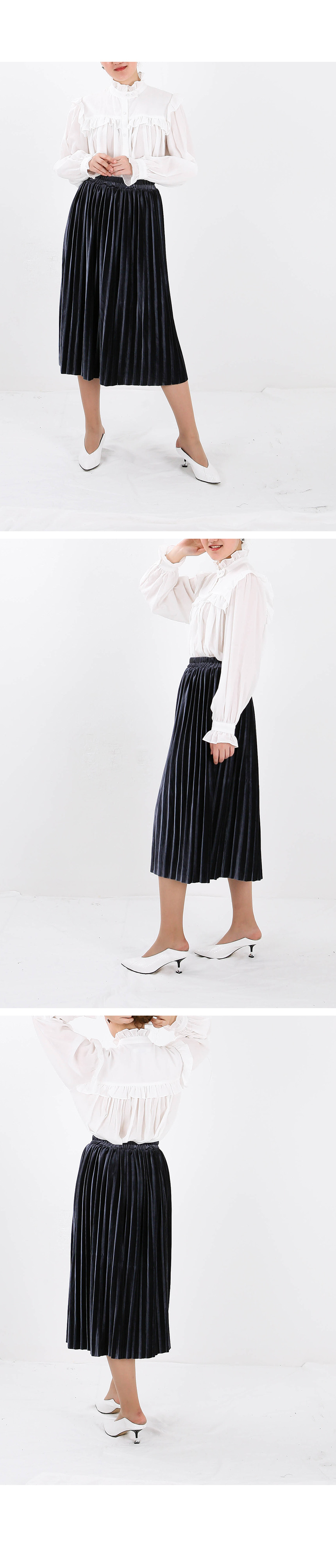 Velvet Pleat Skirt Big Size Coco Seven Wrinkle Lon