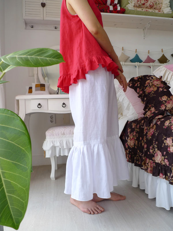 Seamless Shorts Linen Underpants - White Frills Pl