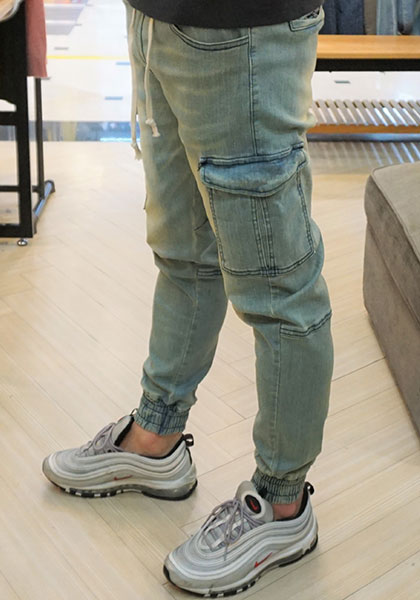 Korea Jeans Pants Green Cargo Cargo Slim Exhaust B