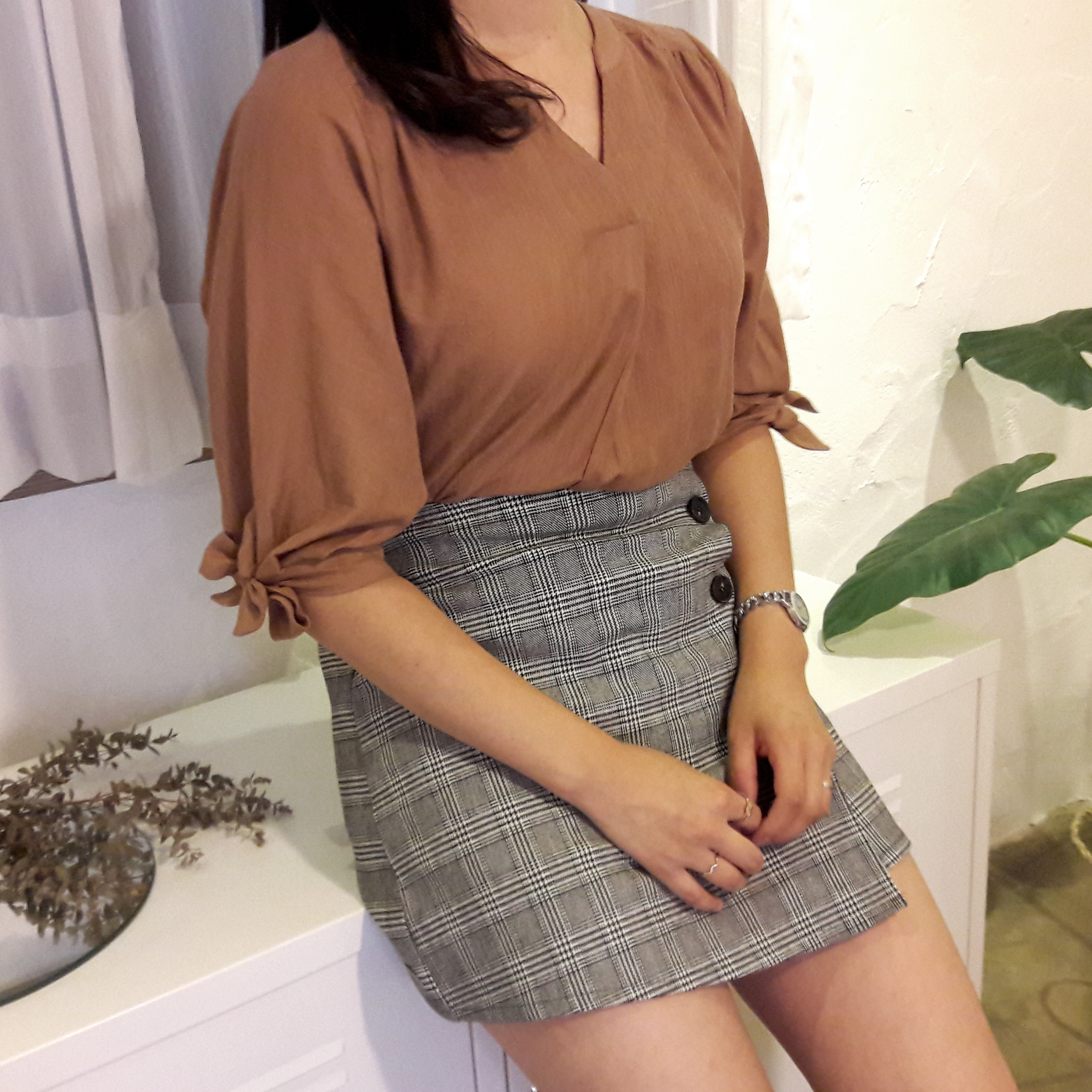 Check mini skirt pattern button Cody Unknown