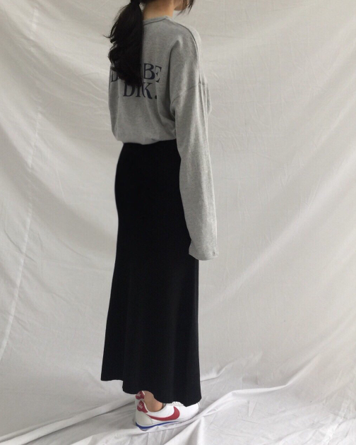 Knit long skirt 4color cool twenties woman simple 