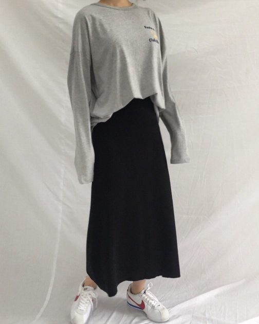 Knit long skirt 4color cool twenties woman simple 