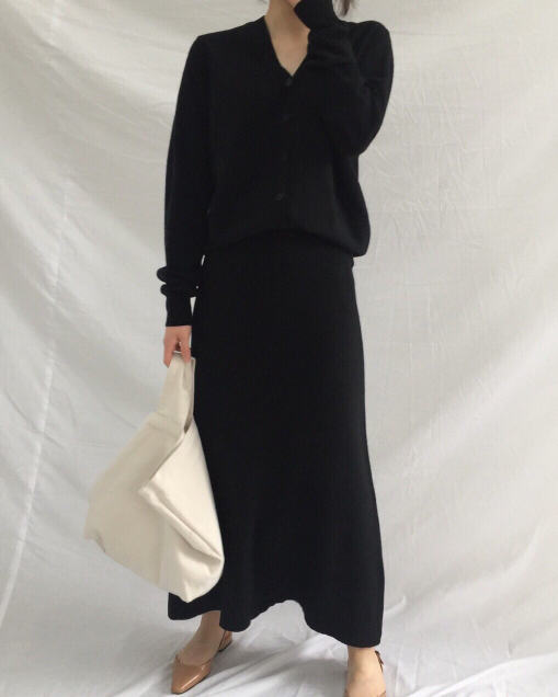 Knit long skirt 4color cool twenties woman simple 